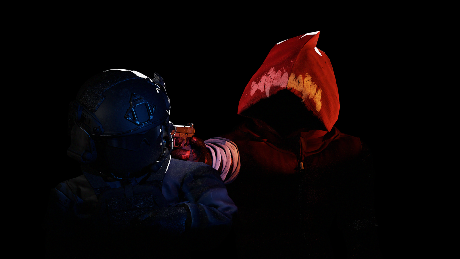 A geeker holding a federal agent at gunpoint.